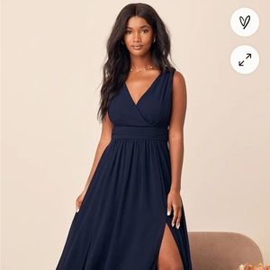 Lulus Thoughts of Hue Navy Blue Surplice Maxi Dress